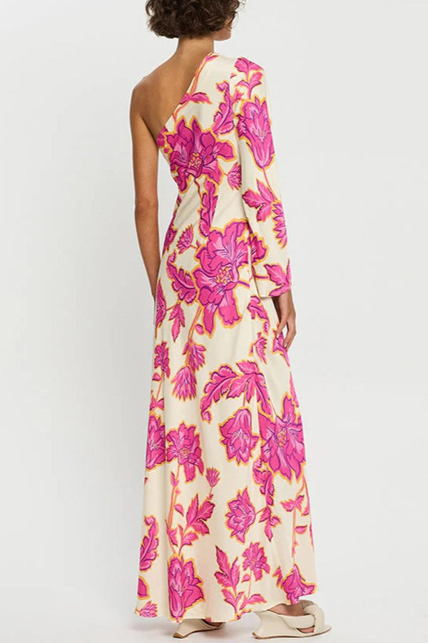 Satin Rose Print One-Shoulder Maxi Dress image 4