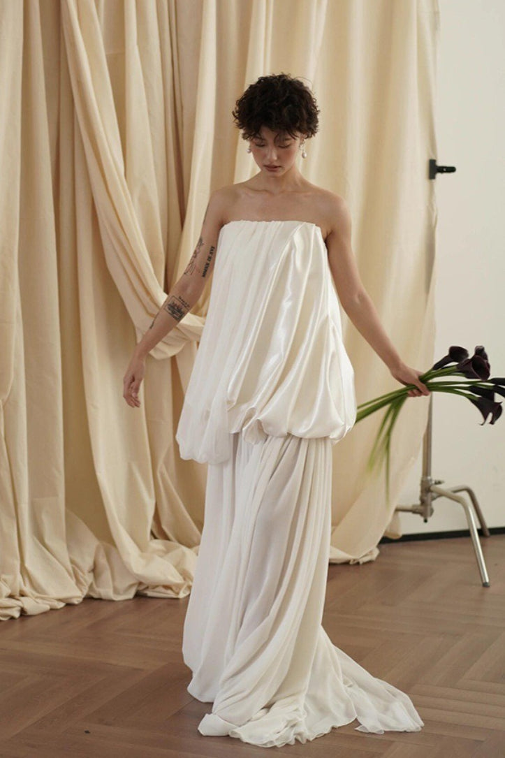 Minimalist Loose Elegant Flowy Reception Dress image 3