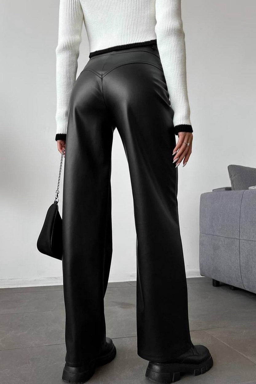 Leather Patchwork Casual Pants image 2