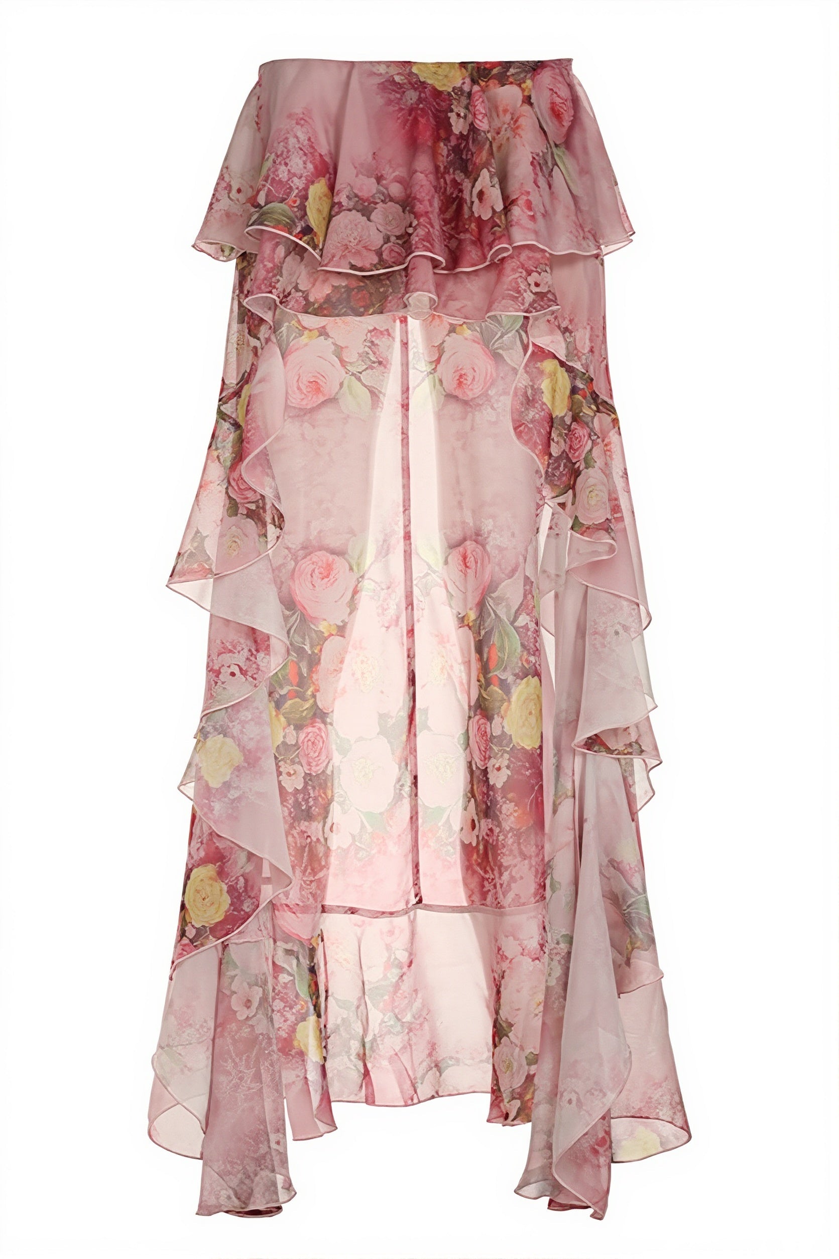Chic Floral Print Double Ruffle Asymmetric Skirt image 5