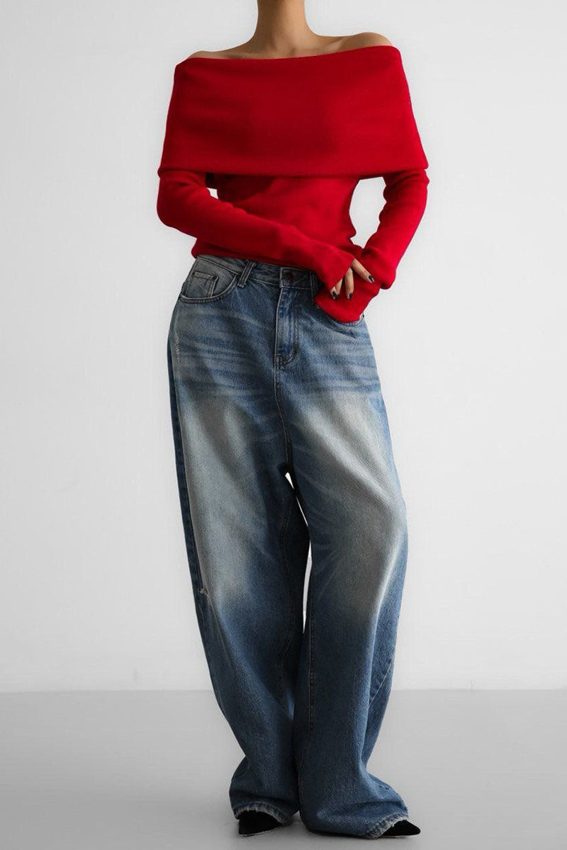 Slim Fit Slit Neck Long Sleeve Knit Top image 5