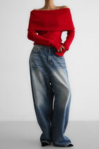 Slim Fit Slit Neck Long Sleeve Knit Top image 5