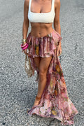 Chic Floral Print Double Ruffle Asymmetric Skirt image 1