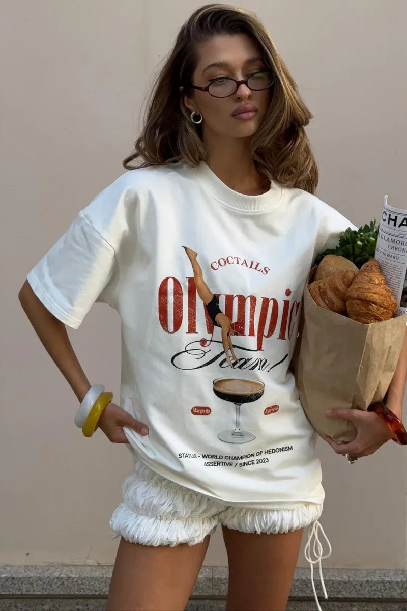 Cotton Fashion Trendy Loose Creative Print T-shirt image 1
