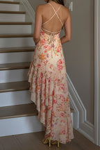 Irregular Hem Floral Halter Maxi Dress image 4