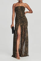 Strapless Zebra Sheer Slit Maxi Dress image 2