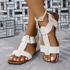 Leona Flat Sandals detail view styled for Avrienne