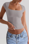 Solid U-Neck Cropped Slim T-shirt image 1