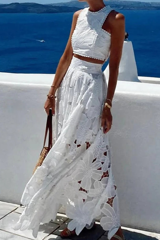 Lace Hollow Out Loose Beach Two Piece Boho Dress image 14