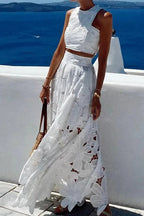 Lace Hollow Out Loose Beach Two Piece Boho Dress image 5
