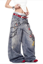 High Street 3D Chain Print Loose Wide Leg Jeans image 3