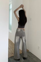 Vintage Washed Whisker Wide Leg Denim Jeans image 6