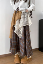 Asymmetric Lace Panel Plaid Skirt image 2