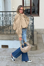 Short Khaki Puff Sleeve Trench Coat image 3