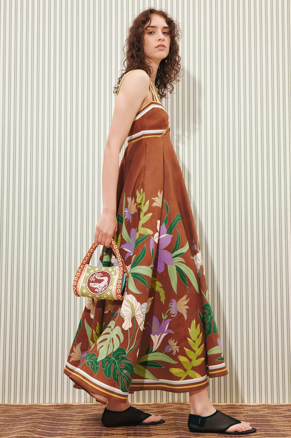 Floral Stripe Long Casual Boho Dress image 2