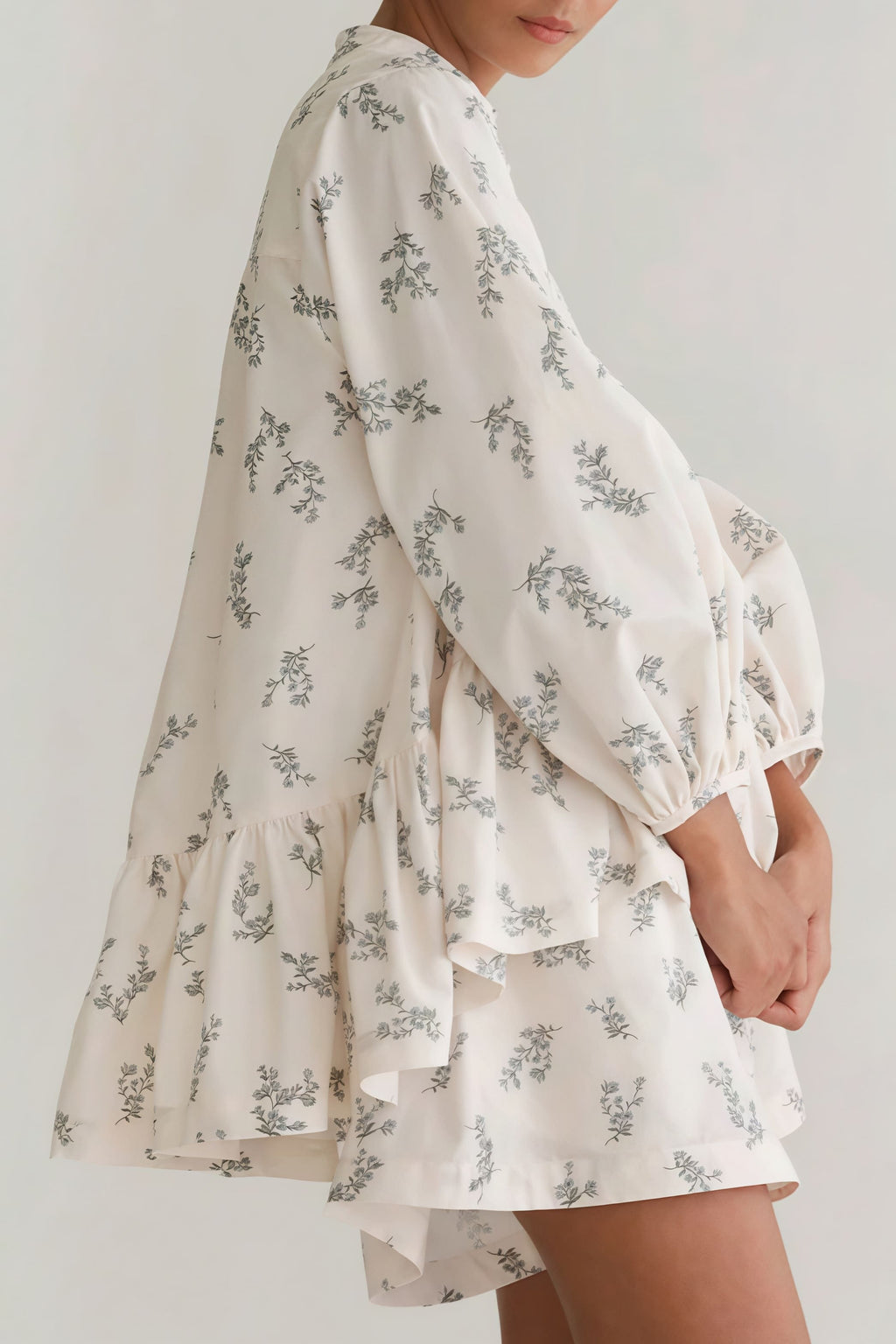 Puff Sleeve High Neck Ruffle Floral Two Piece Set image 6