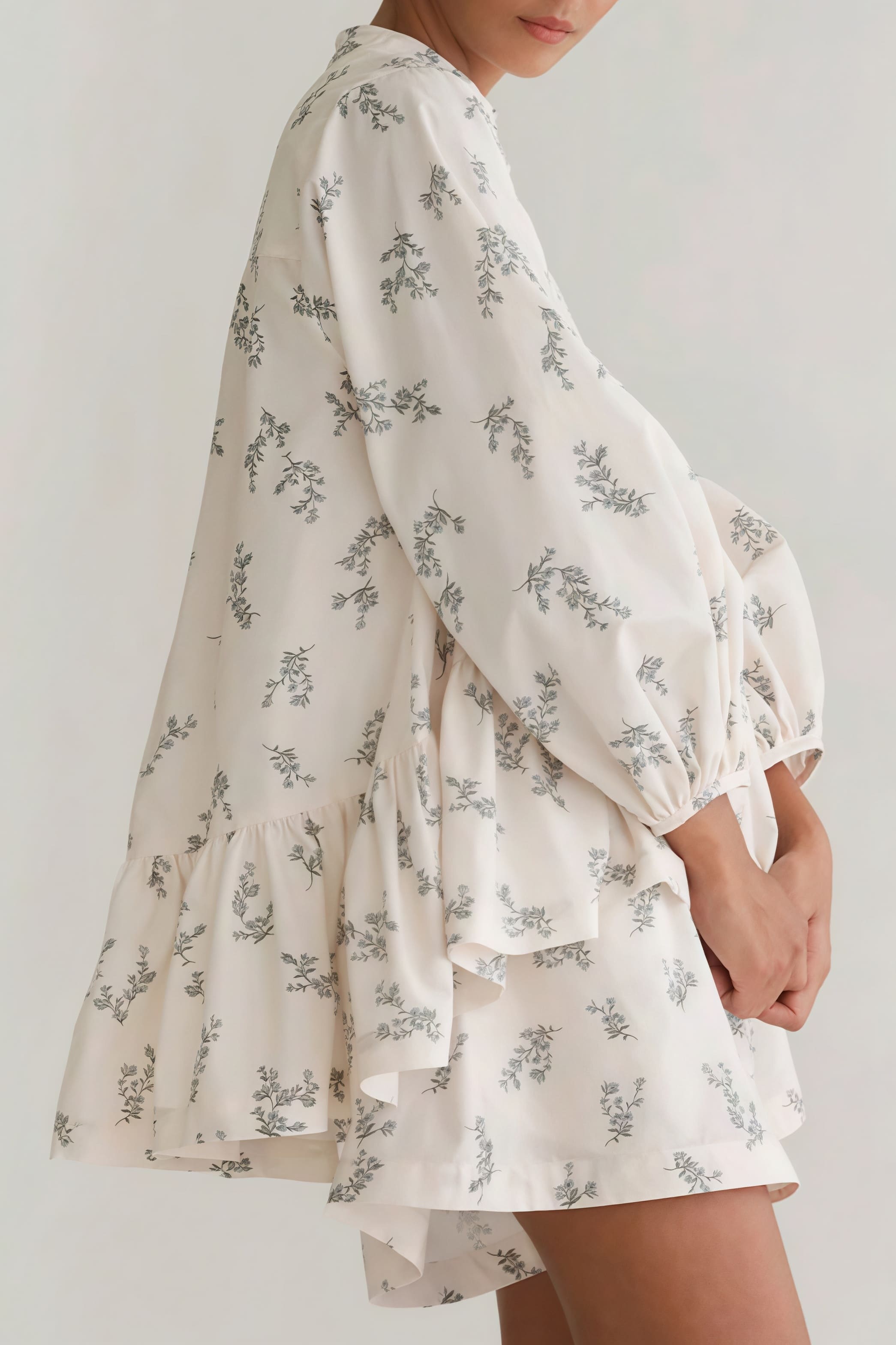 Puff Sleeve High Neck Ruffle Floral Two Piece Set image 6