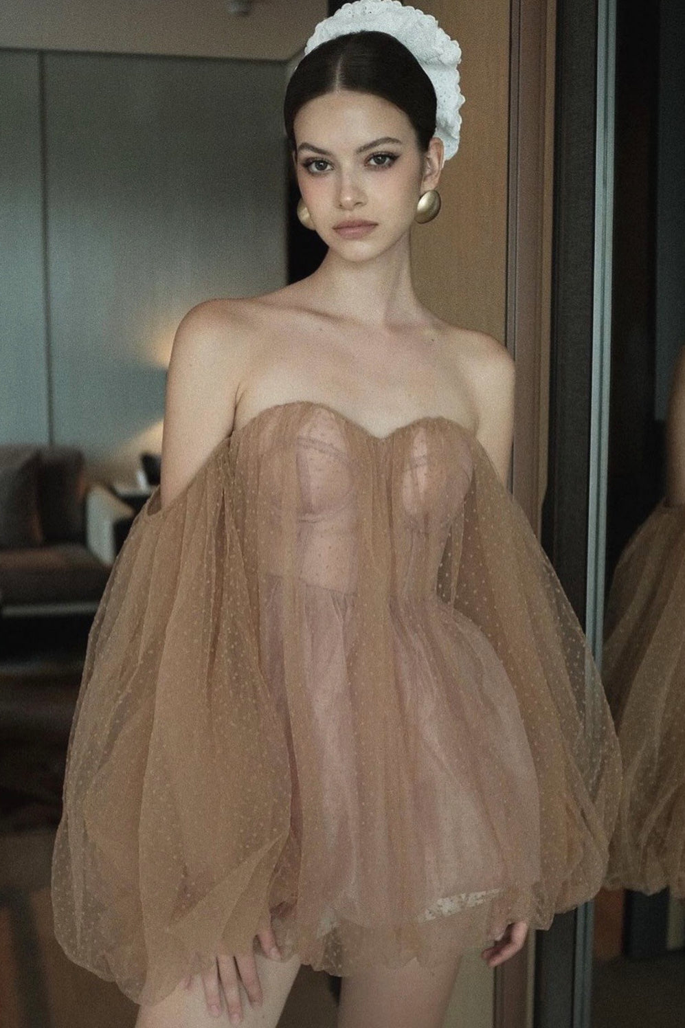 Sweet Sexy Bandeau Puff Sleeve Mini Dress image 1