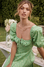 Tie Side Puff Sleeve Slit Floral Dress image 3
