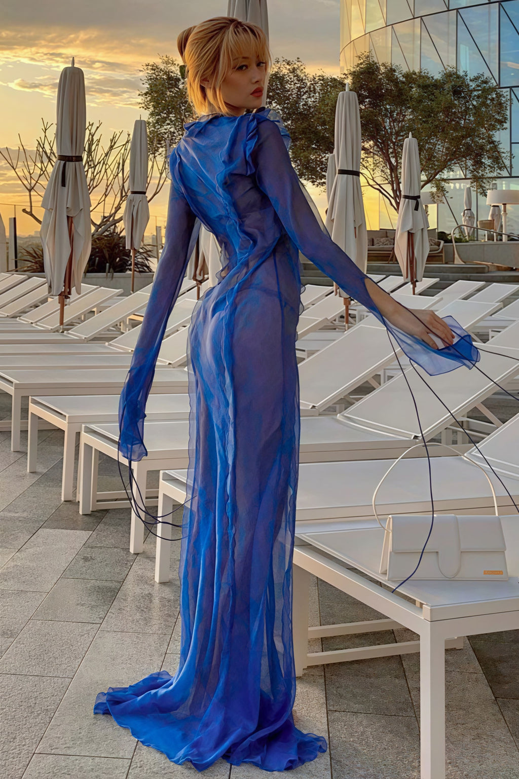 Chic Sheer V Neck Wrap Tie Slit Maxi Dress image 2
