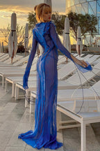 Chic Sheer V Neck Wrap Tie Slit Maxi Dress image 2