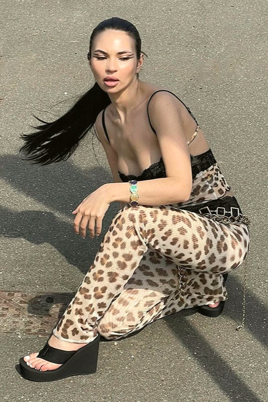 Leopard Print Lace Cami Crop Low Waist Pants Two Piece Set image 5