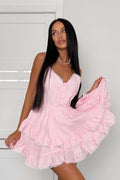 Asymmetric Cami Lace Patchwork Tie Waist Mini Dress image 1
