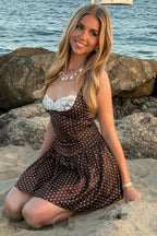 Lace Trim Patchwork Polka Dot Cami Mini Dress image 7