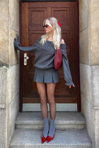 Vintage Off-Shoulder Fitted Long Sleeve Sweater image 2