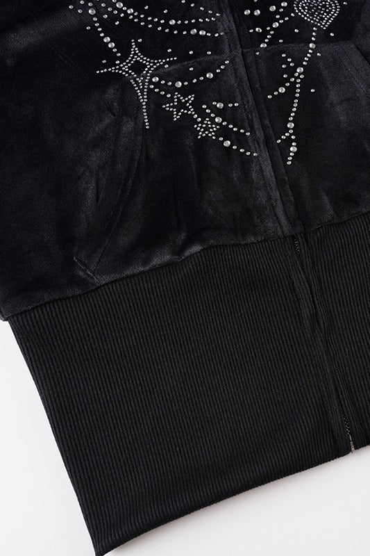 Gothic Rhinestone Fur Paneled Slim Hoodie image 8