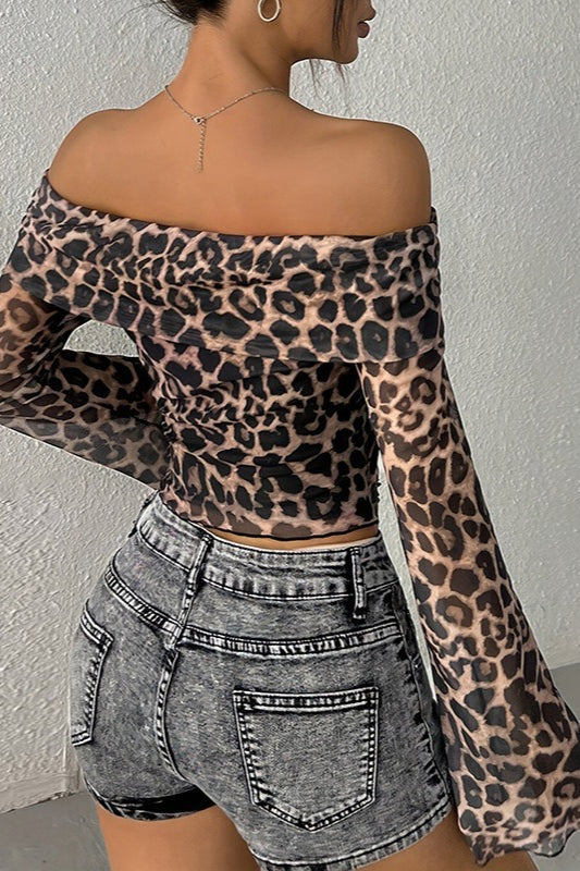 Off Shoulder Leopard Print Crop Top image 3