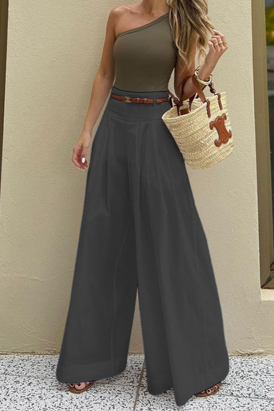 Solid Ruched High-Waisted Wide-Leg Pants image 5
