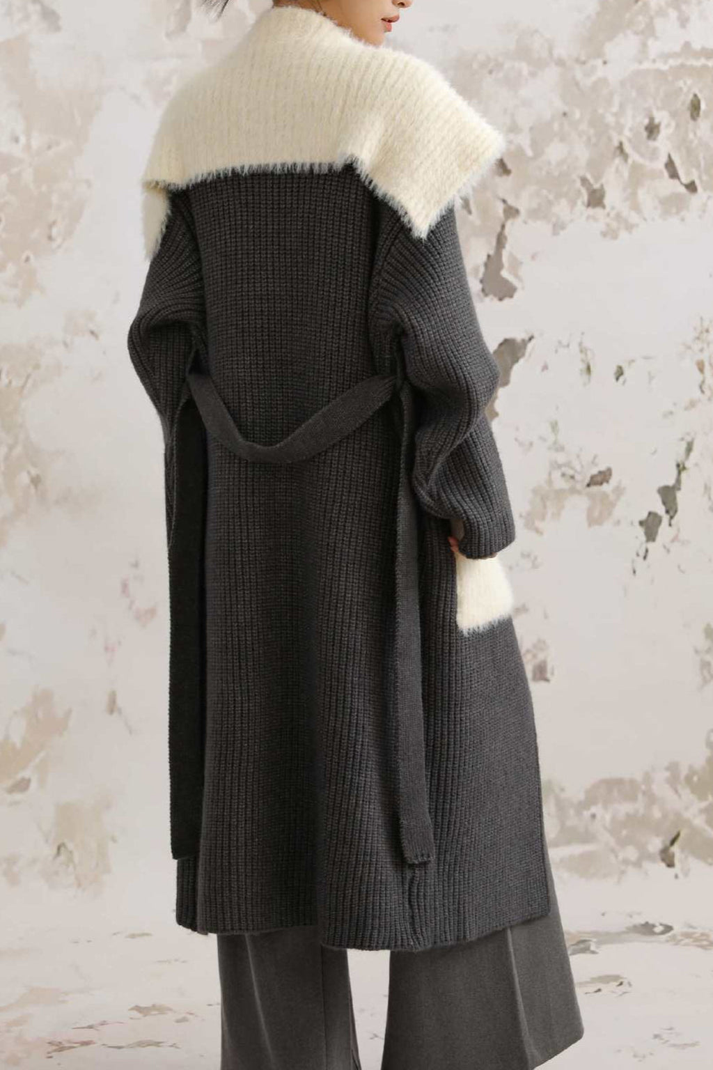 Faux Fur Collar Long Patchwork Loose Knit Overcoat image 12