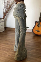 Vintage Fake Two Piece Bootcut Tie Waist Jeans image 2