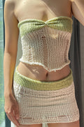 Chic Knit Color Block Cut Out Bandeau Skirt Sets image 1