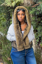 Short Loose Thick Pieced Fur Trim Hoodie image 1