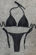 Chic Solid High Waist Halter Triangle Bikini Sets image 4