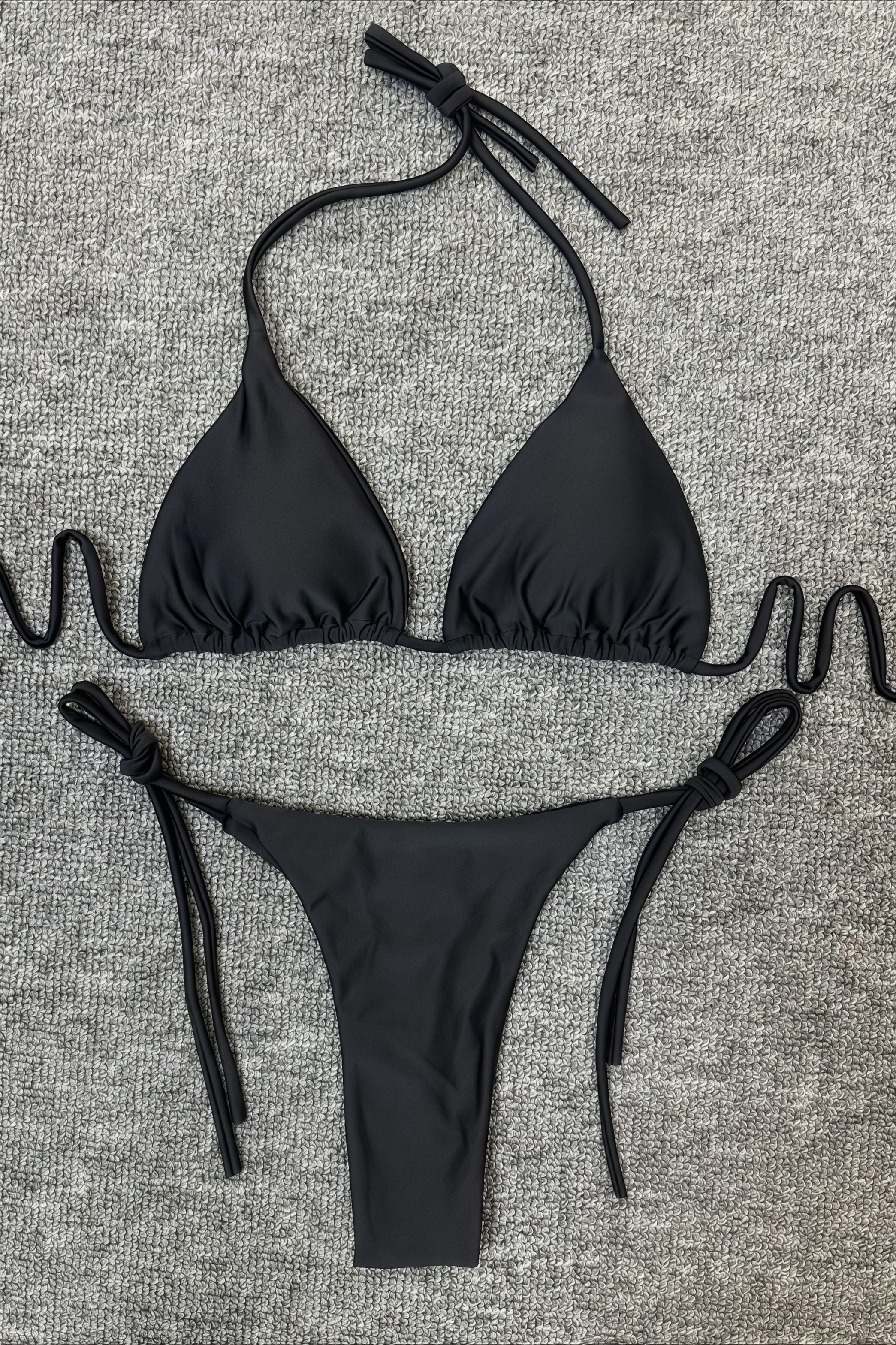 Chic Solid High Waist Halter Triangle Bikini Sets image 4