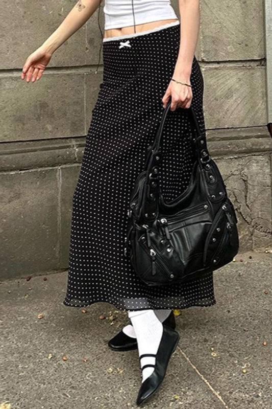 Lace Trim Polka Dot Bodycon Skirt image 1