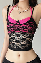 Contrast Lace Solid Sexy Cami Top image 3