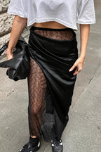 Satin Wrap Lace Slit Asymmetrical Skirt image 4