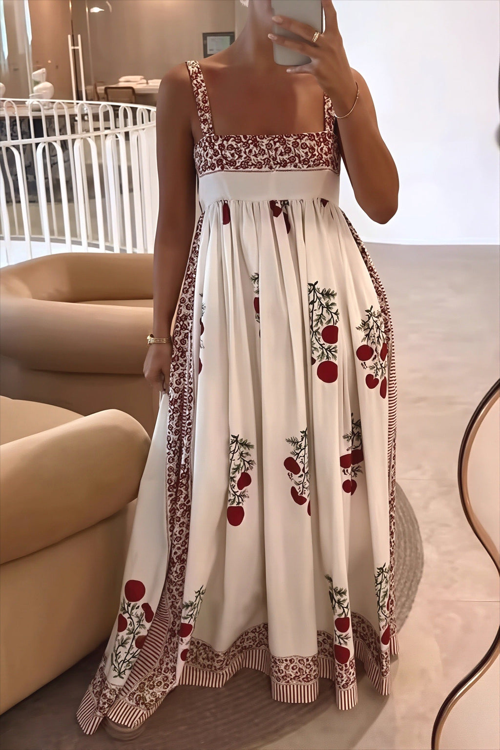 High Waist Floral Tank Swing Boho Dress image 2