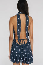 Polka Dot Halter Backless Mesh Mini Dress image 4