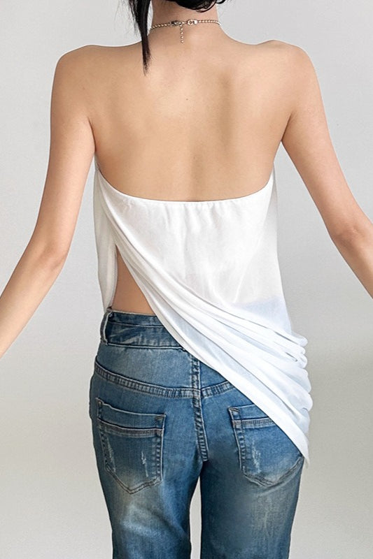 Solid Loose Flowy Halter Backless Blouse image 3