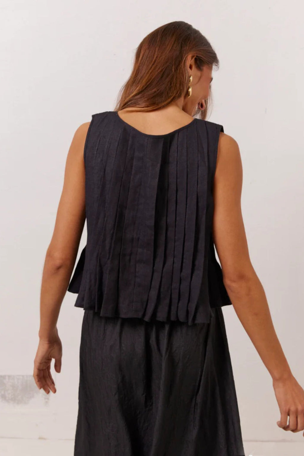 Solid Ruffled Tie Linen Cotton Shirt Tank Top image 14