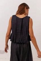 Solid Ruffled Tie Linen Cotton Shirt Tank Top image 14