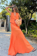 Cotton Linen Vest Swing Skirt Set image 1