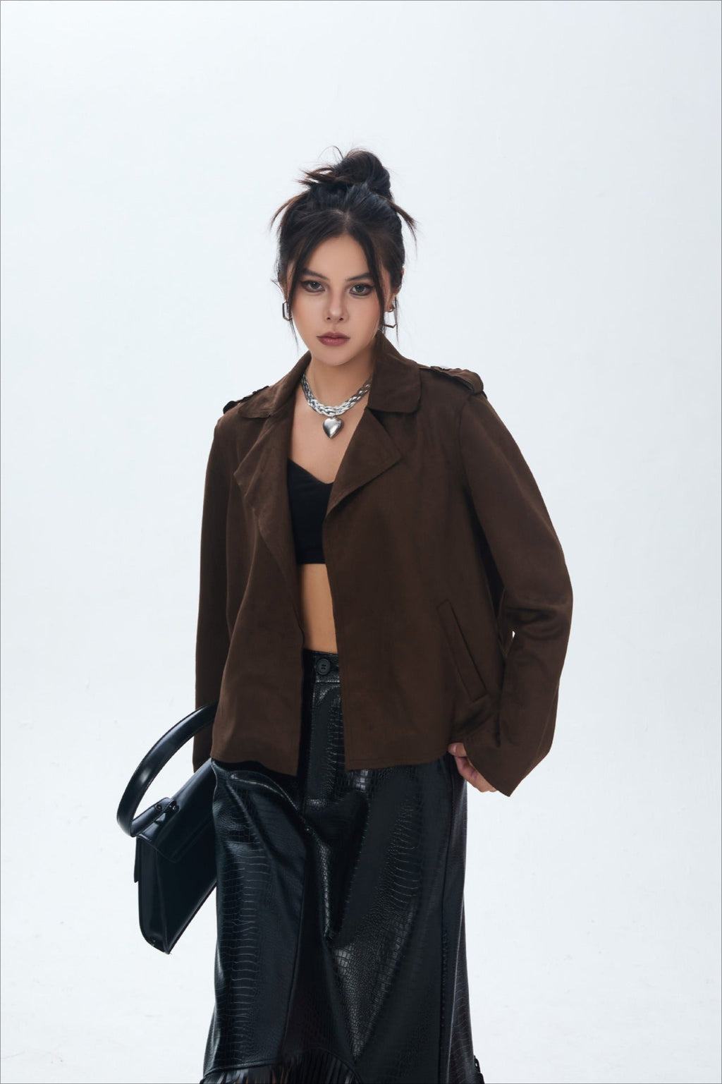 Suede Open Front Biker Jacket image 4