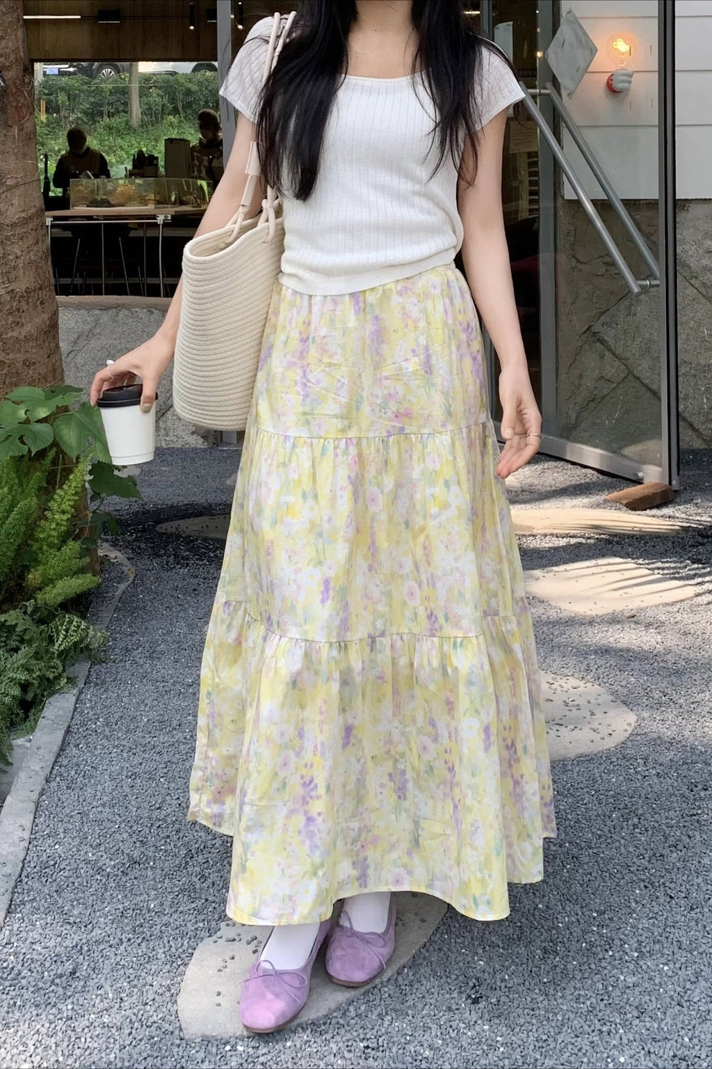 Monet Garden Yellow Floral Midi Skirt image 5