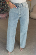 Rhinestone Washed High Waist Jeans image 1